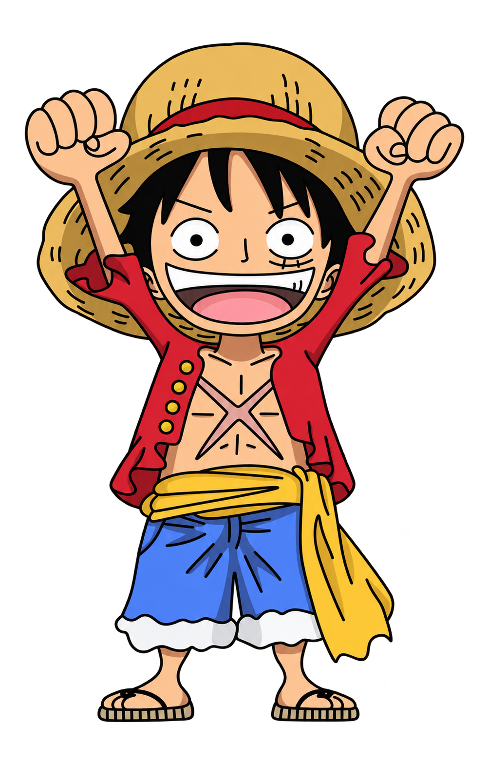 Luffy grinning with both arms raised